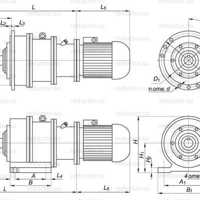 Мотор-редуктор МР1-315 — Габаритные и присоединительные размеры 